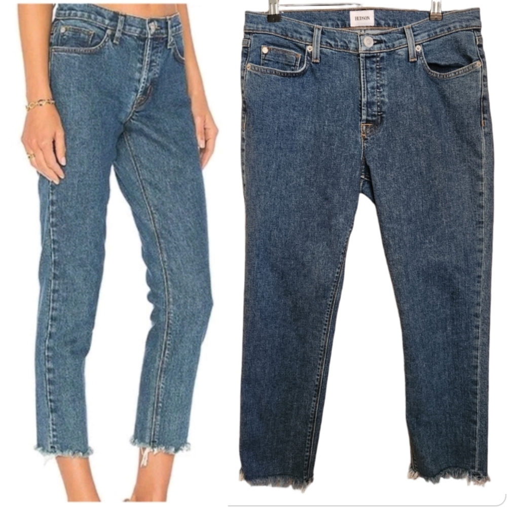 HUDSON LUXE CROP RILEY RELAXED STRAIGHT LEG RAW HEM JEAN SIZE 28